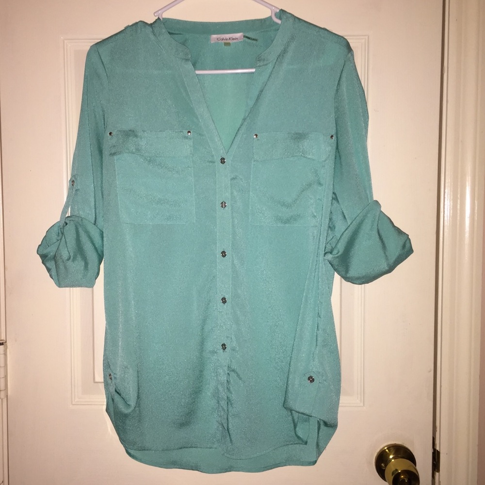 Calvin Klein Zip Pocket Utility Blouse NWOT Small
